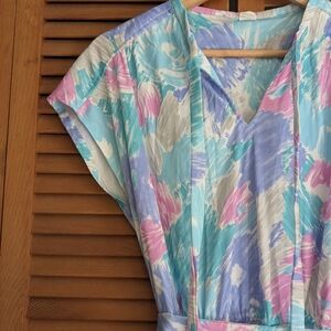 Vintage 80s Colorful Abstract Print Dress